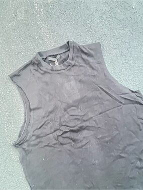 Zara Men’s Black Cotton Mock-Neck Muscle Tank with Raw-Cut Edges Size Small